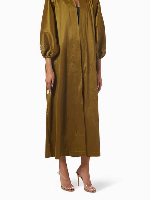 Floral-embroidered Abaya in Satin-
