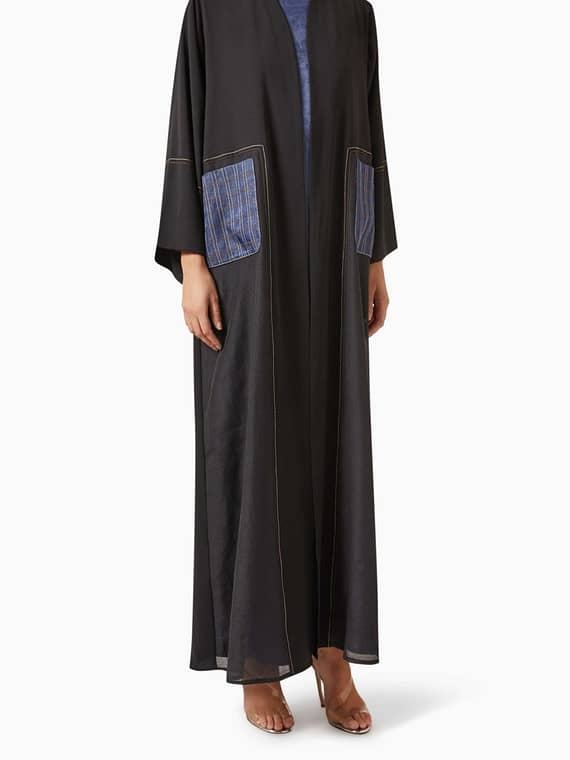 3-piece Check Pocket Abaya Set-