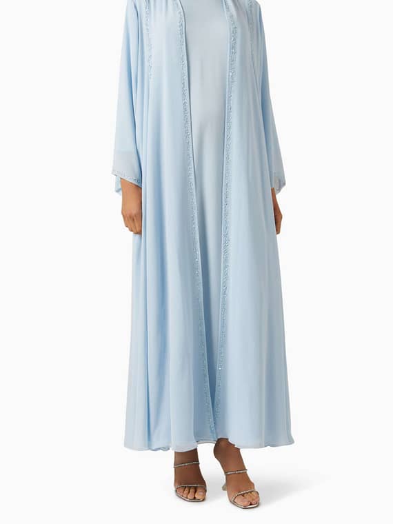 3-piece Embellished Abaya Set in Chiffon & Satin-