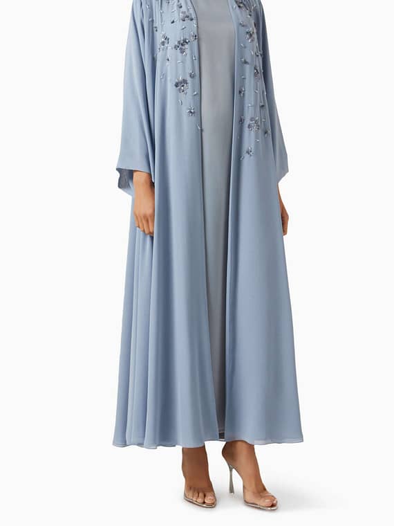 3-piece Embellished Abaya Set in Chiffon & Satin-