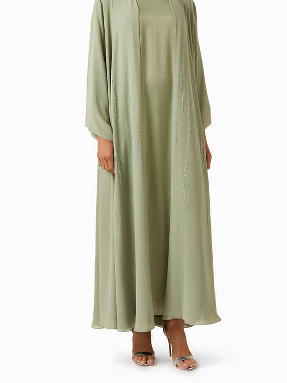 3-piece Embellished Abaya Set in Chiffon & Satin-