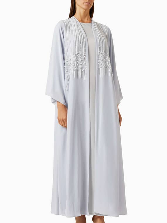 3-piece Embellished Abaya Set in Chiffon & Satin-