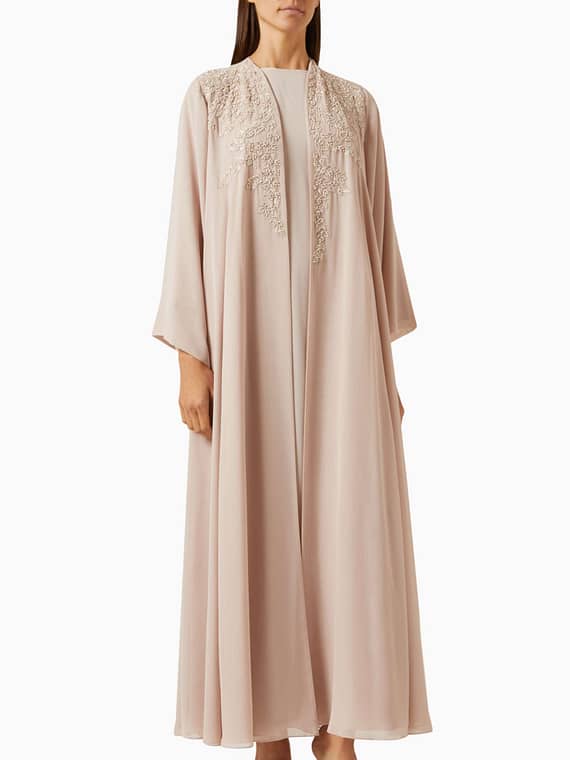 3-piece Embellished Abaya Set in Chiffon & Satin-
