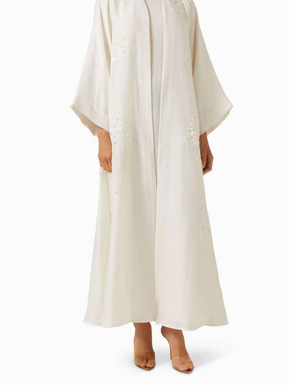 3-piece Embellished Abaya Set in Cotton & Satin-