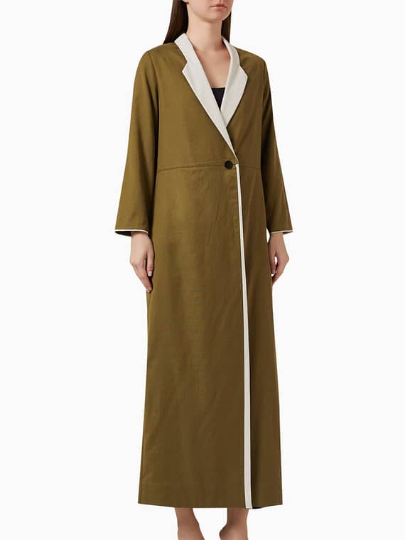 Buttoned Coat Abaya in Viscose Linen-blend-