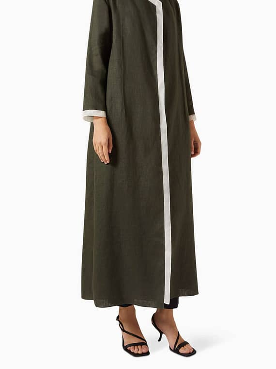 Contrast Trim Abaya in Linen & Silk-organza-