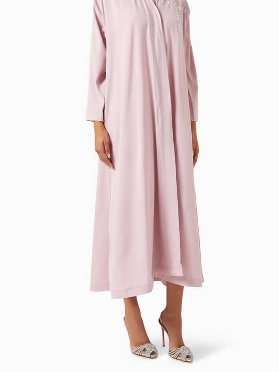 Crystal-embellished Abaya in Crepe-