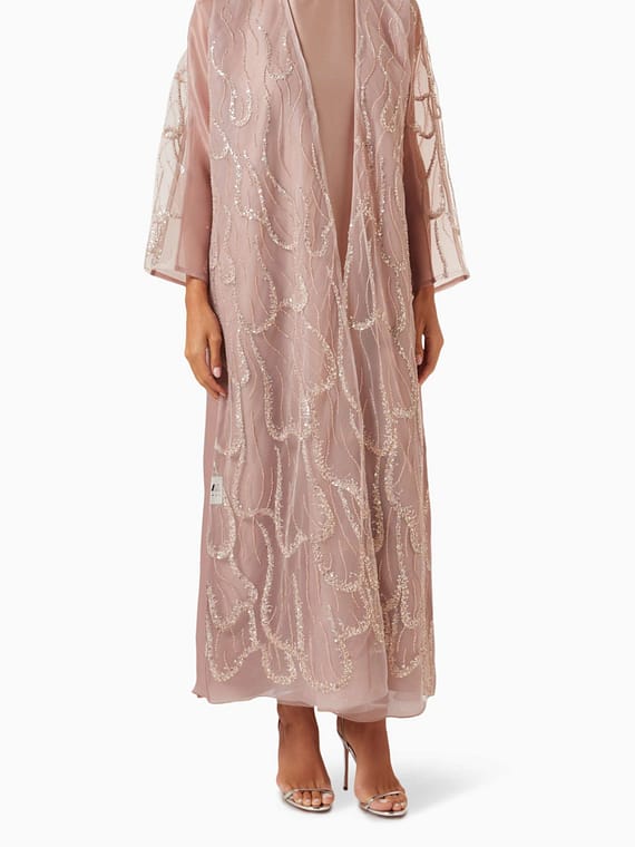 Curved04 Embroidered Abaya Set in Organza-