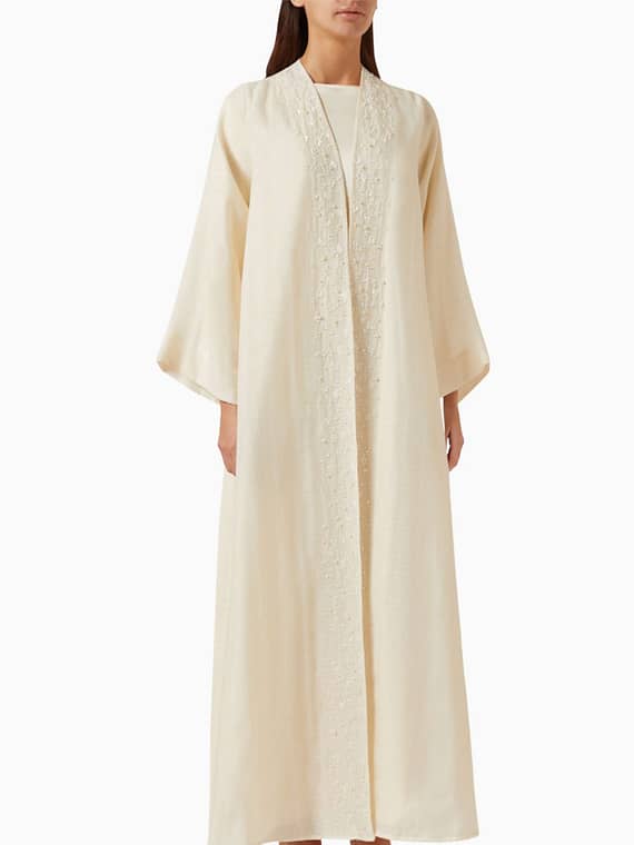 Embellished Abaya & Dress Set in Cotton-organza-