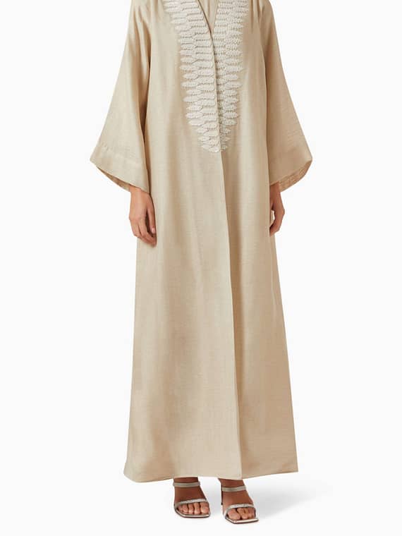 Embellished Abaya & Dress Set in Cotton-organza-