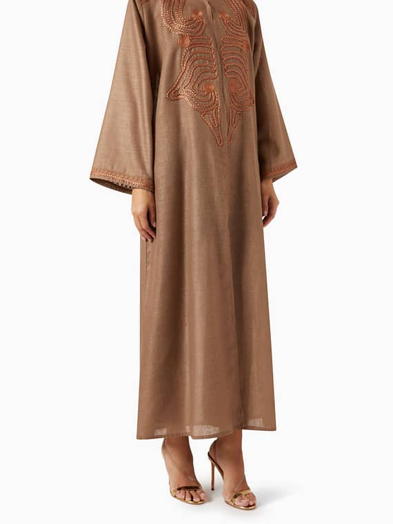Embroidered Abaya in Linen-
