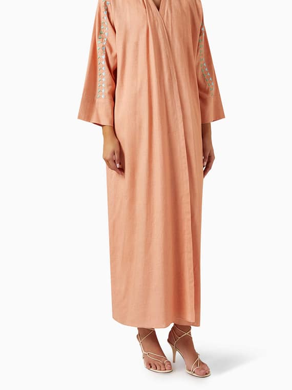 Embroidered Abaya in Linen-