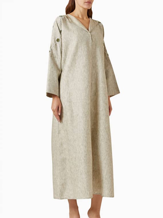 Embroidered Abaya in Linen-