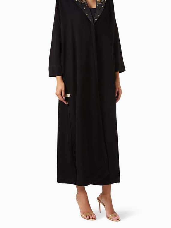 Embroidered Collar Abaya in Crepe-