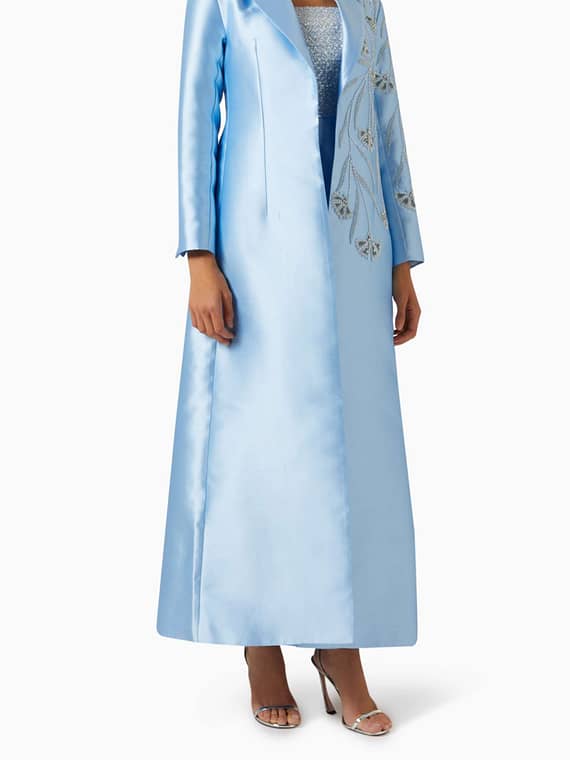 Floral-embellished Coat Abaya in Mikado-