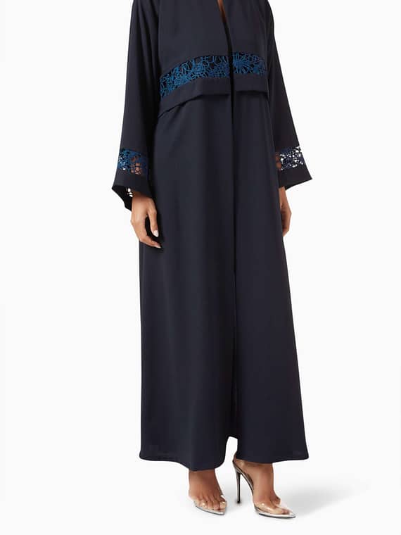 Lace Insert Abaya in Saudi-crepe-
