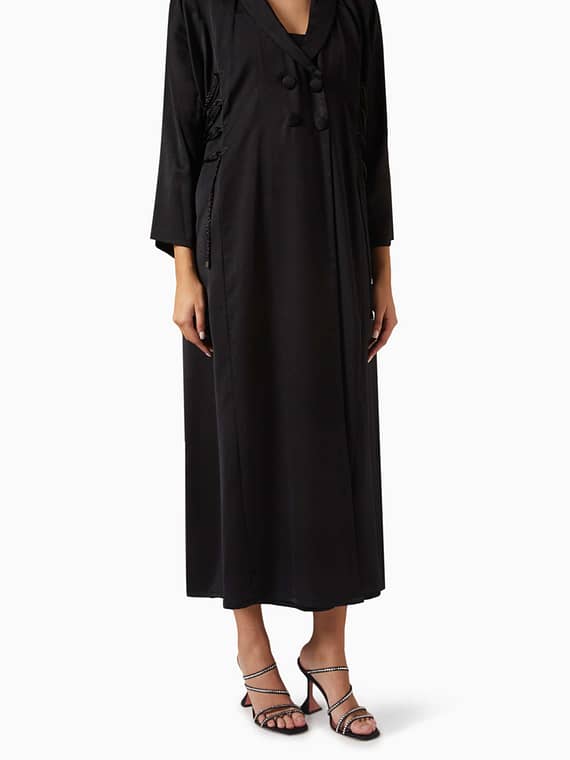 Lace-up Coat Abaya in Satin-