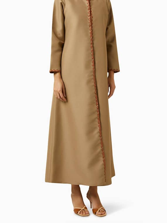 Leather-trim Abaya Jacket in Satin-