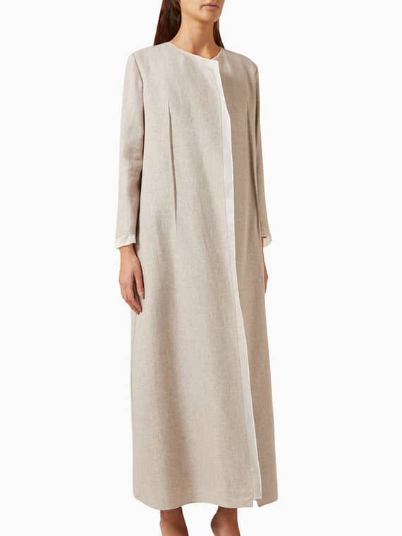 Organza-trim Abaya in Linen-