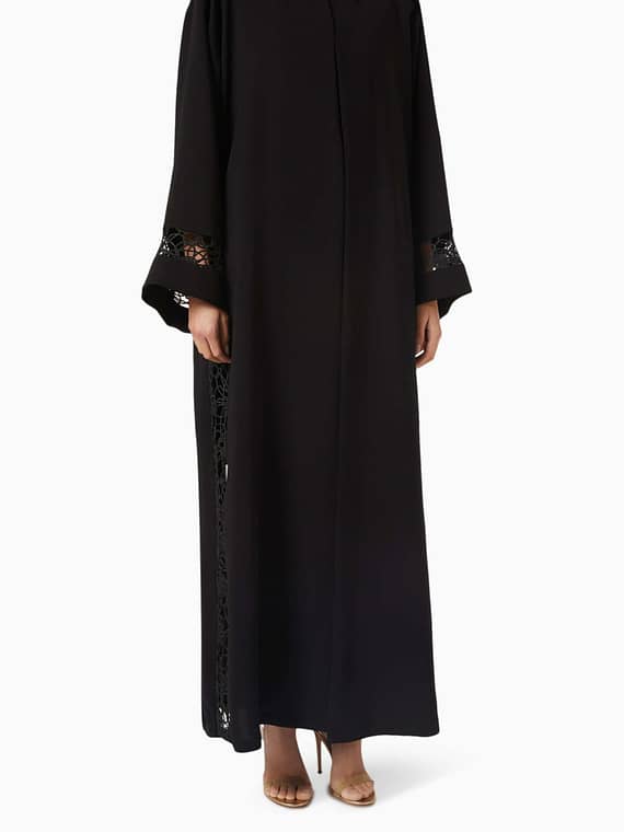 Scalloped Lace Abaya Poly-crepe-