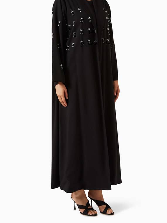 Zainah-cut Beaded Abaya in Crush Cotton-