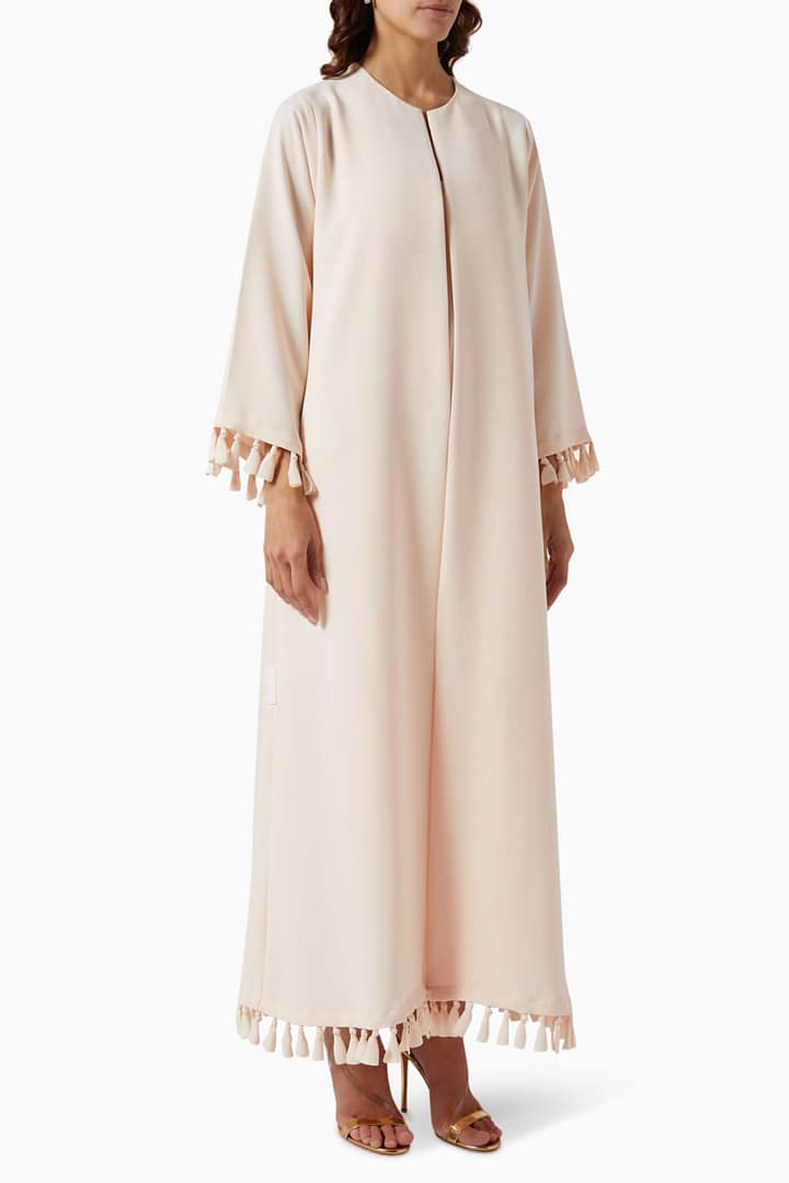 Knotted Tassel-tipped Abaya in Crepe-